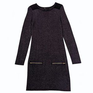 Maje H12 Palerme Robe Maille Lurex Knit Dress Navy Marine Blue & Gold | 3/L